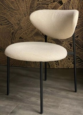 Modern Minimalist Dining Chair (Matte Black Powder-Coated Iron Legs, Foam Cushions, Polyester Upholstery, Beige, Made In Vietnam)