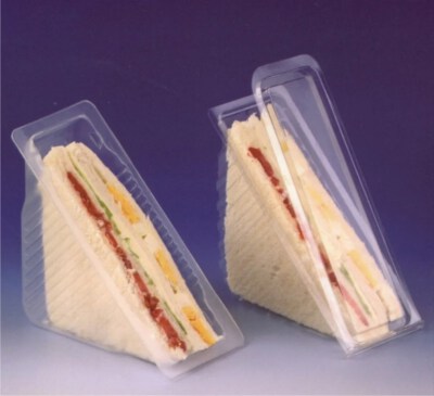 PET Sandwich Cake Container (Virgin PET, Clear White, Triangle Design, 141×67×75mm, Disposable)