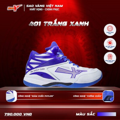 Model 401 Volleyball Shoes (White/Blue, Phylon Cushioning, Anti-Torsion Stability)
