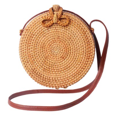 Túi Xách Tròn Đan Rattan Thủ Công Với Lớp Lót Cotton