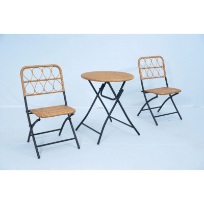 3-Piece Folding Bistro Set (Rattan-Style Seats, Powder-Coated Steel Frame)
