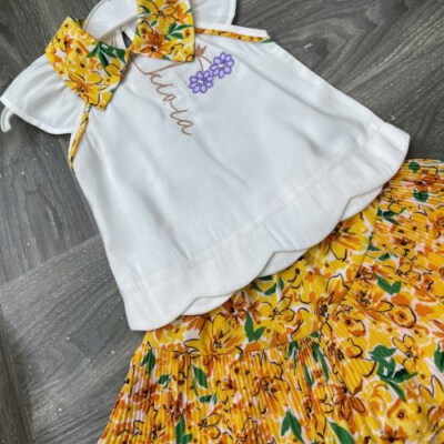 Floral Collar Top & Skirt Set (2 pcs)