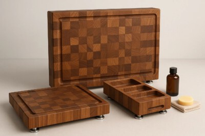 End-Grain Wooden Cutting Board (Custom Sizes, Juice Groove, Food-Safe Oil & Beeswax Finish)