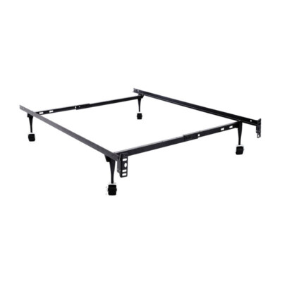 Modern Black Metal Bed Frame With Locking Casters (Foldable Design, Matte Finish, Customizable)