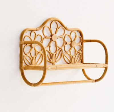Flower-Shaped Rattan Wall Shelf