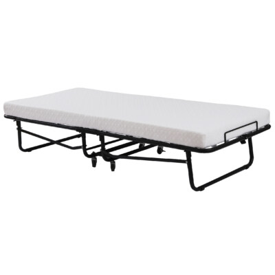 Rolling Folding Guest Bed With Mattress (Portable Design, Metal Frame, KD Easy Assembling, Black)
