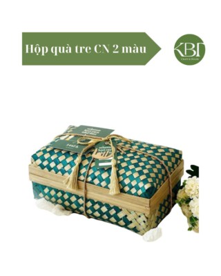 Two-Tone Bamboo Gift Box (Handmade, Green, 36 X 36 X H16, Biodegradable)