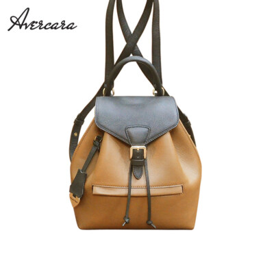 Zioca Leather Backpack A1011 (Tan Yellow With Brown Trim, Drawstring Closure)