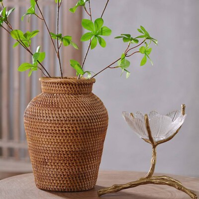 Handwoven Natural Rattan Floor Vase