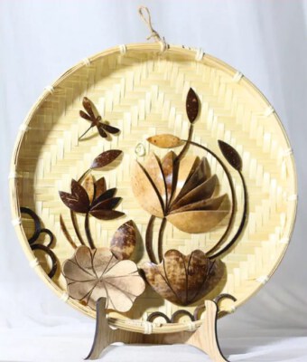Coconut Shell Inlay Bamboo Sieve Wall Hanging (Handmade, Eco-Friendly, Traditional Style, Round)