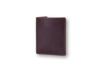 Men’s Vertical Waxed Leather Wallet A32 (100% Waxed Cowhide Leather, Bi-Fold)