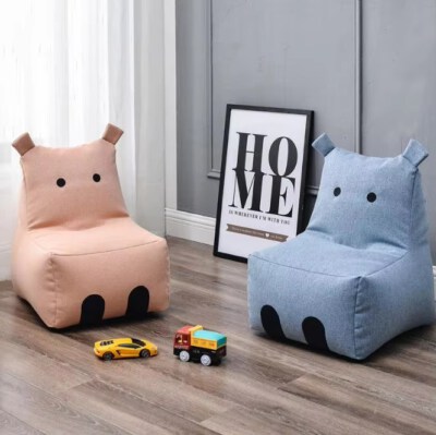 Kids Folding Hippo Bean Bag Sofa (Fabric Upholstery, EPS/EPP Filling)