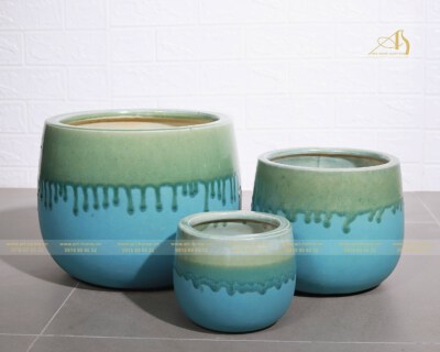 Green Jade Ceramic Flower Pot Set