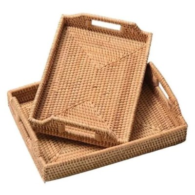 Rectangular Rattan Tray With Handles (Natural Color, Handwoven, Eco-Friendly)