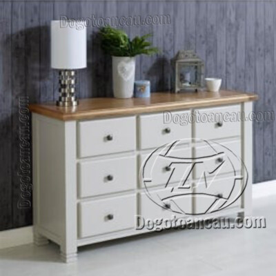 Woodstock 9-Drawer Chest (American Oak Wood, White/Natural Finish, 150cm)