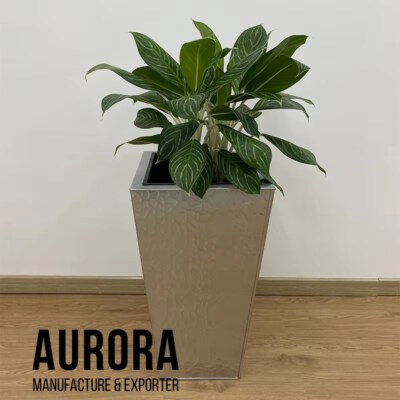 Stainless Steel Tall Planter Set (Modern, Square, Custom Logo)