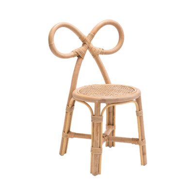 Bow-Back Stackable Rattan Kids Chair With Solid Wood Legs