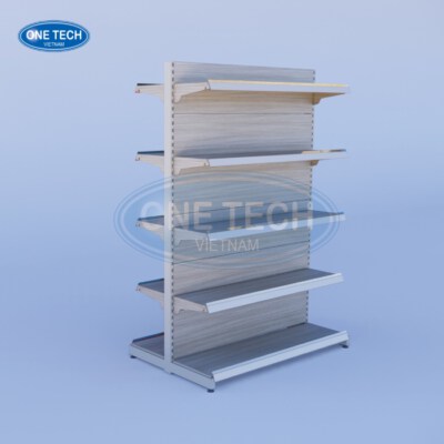 Double-Sided Wood-Grain Supermarket Shelving (Powder-Coated Steel, Modular)