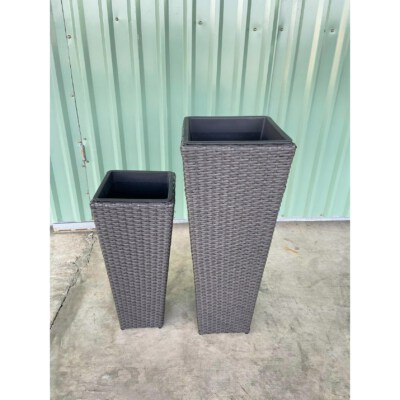 Tall PE Rattan Wicker Planter Set Of 2 (Weather-Resistant, Removable Liners, Indoor/Outdoor)