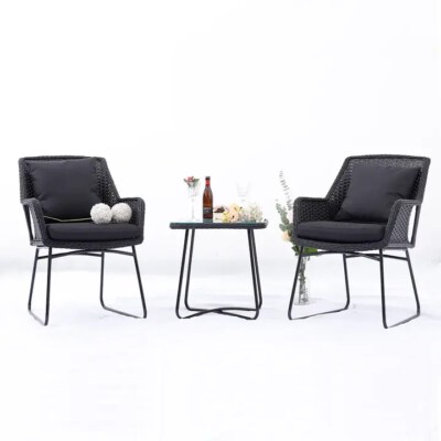 3-Piece Modern Wicker Balcony Bistro Set (Stainless Steel Frame, Polyester Wicker, Waterproof, Custom Size)