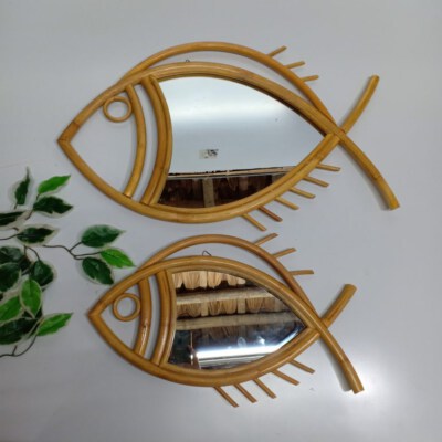 Fish-Shaped Rattan Wall Mirror
