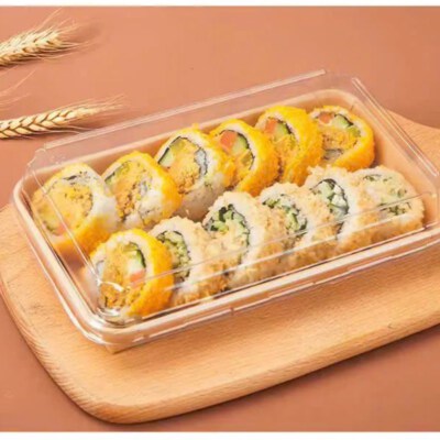 Paper Sushi Tray Box With Optional PET Clear Lid (Rectangular, Stackable, Oil-Resistant)