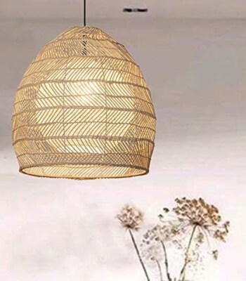 Woven Rattan Pendant Lampshade (55cm Length, Beige, Handwoven)