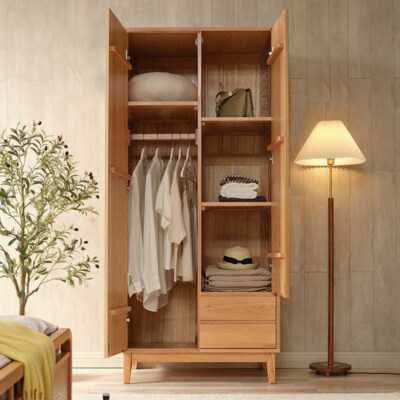 Zen Wardrobe (American Oak Wood, 2 Doors, 2 Drawers, 120cm Width)