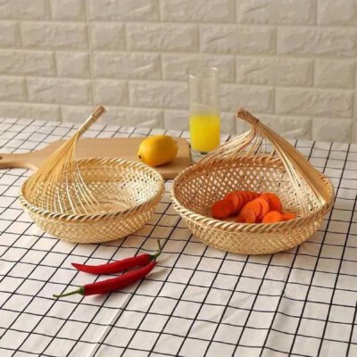 Round Bamboo Decorative Tray (Natural Color, Handwoven, Eco-Friendly)
