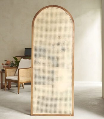 Ash Wood Room Divider Panel (Natural Wood Frame, Rattan Screen, Freestanding, 65×180cm)