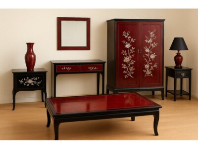 Custom Lacquer Furniture Set (Table, Cabinet, Chair, Made To Order, Model 2)