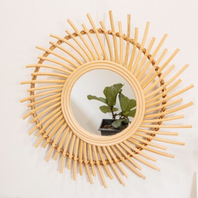 Gương Tường Rattan Hình Mặt Trời Retro