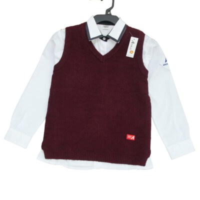 Kids Sweater Vest And Shirt Set (Waffle Fabric, Spandex/Polyester, 2pcs, OEM/ODM, Made In Vietnam)