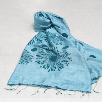 Hand-Drawn Dot & Tropical Print Silk-Cotton Long Scarf
