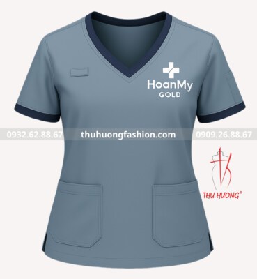 Áo phẫu thuật y tế cổ V tay ngắn