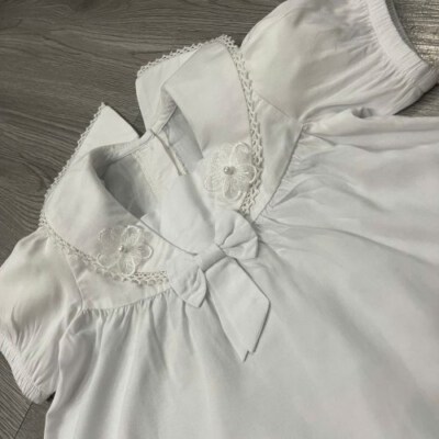 KIVIA White Bow Girl Dress Set (Dress & Bloomers)