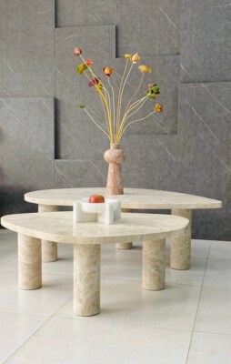 Set Of 2 Light Emperador Marble Coffee Tables (CT09, Natural Marble, Bulk Production)