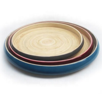 Lacquer Bamboo Round Tray Elegant Serving Tray for Tea or Snacks Handcrafted Bamboo Crafts