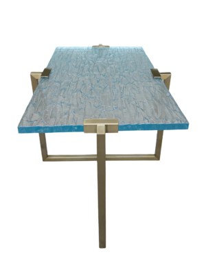 Modern Cast Glass Rectangular Cocktail Coffee Table (Cast Glass Top, Metal Tube Frame, Yellow)