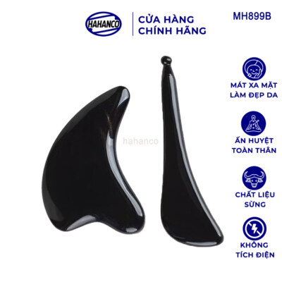 Horn Facial Massage Tool Set (Black Horn, 2-Piece Set, Handmade, MH899B)