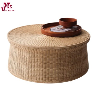 Modern Round Bamboo Sofa Side Table Set