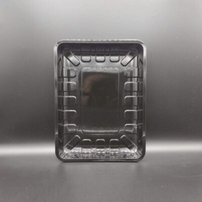 M17 Premium Meat Display Tray (Black PP, Drip-Channel Base, Film/MAP Sealable, Stackable)
