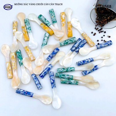 Golden Mother Of Pearl Dessert And Spice Spoon (Inlaid Handle Color Options, CTH568)