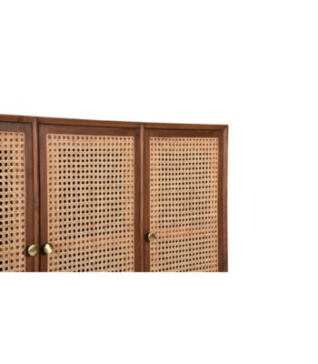 Wells 3-Door Buffet Cabinet (Teak Wood, Glass Doors, Dark Brown, 91×42×127cm)