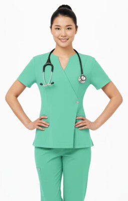 Side Snap Scrub Top And Cargo Jogger Pants Set (Spandex/Cotton, 280gsm, OEM/ODM Service)