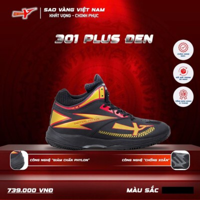 Model 301 Plus Volleyball Shoes (Black/Gold, Phylon Cushioning, Anti-Torsion Support)