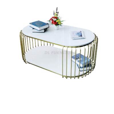 Modern Sofa Coffee Table MD-01 (White Marble Top, Powder-Coated Steel Frame)