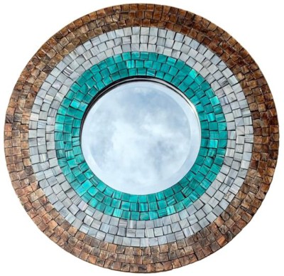 Handcrafted Mother-Of-Pearl & Silver Leaf Lacquer Round Wall Mirror