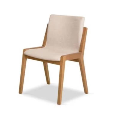 Modern Dining Chair (Ash Frame Wrapped With Fabric/PVC, Cushioned Seat, Grey, Made In Vietnam)