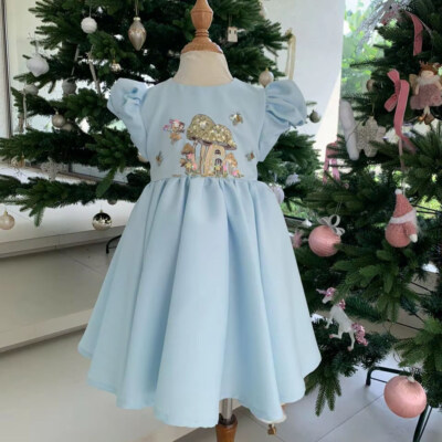 Fairy Handmade Taffeta Ball Gown Dress (Hand Painting & Beading, Knee-Length, Custom Design)